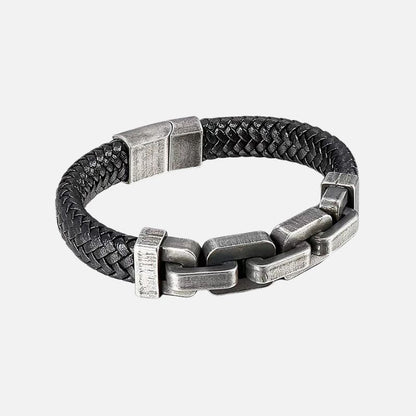 Bracelet Cuir Homme Chaîne Épaisse - Acier Inoxydable