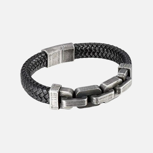 Bracelet Cuir Homme Chaîne Épaisse - Acier Inoxydable