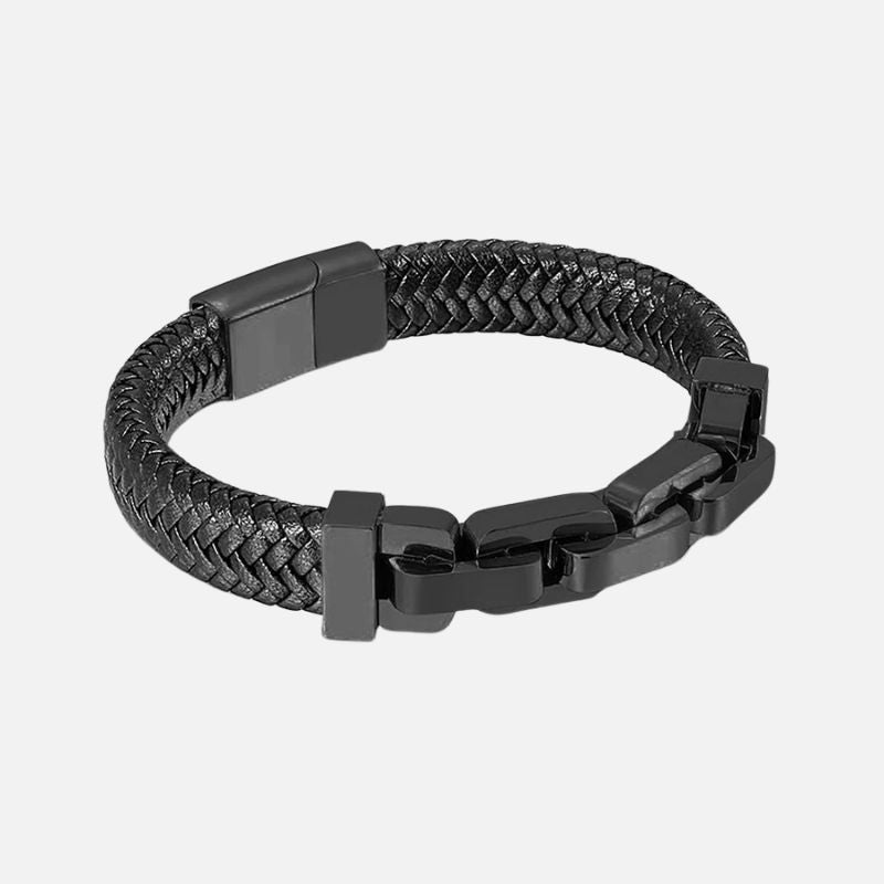 Bracelet Cuir Homme Chaîne Épaisse - Acier Inoxydable