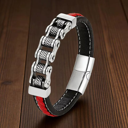 Bracelet Cuir Homme Chaîne Mécanique Acier Inoxydable
