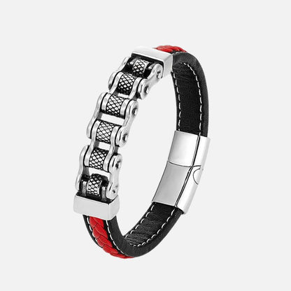 Bracelet Cuir Homme Chaîne Mécanique Acier Inoxydable