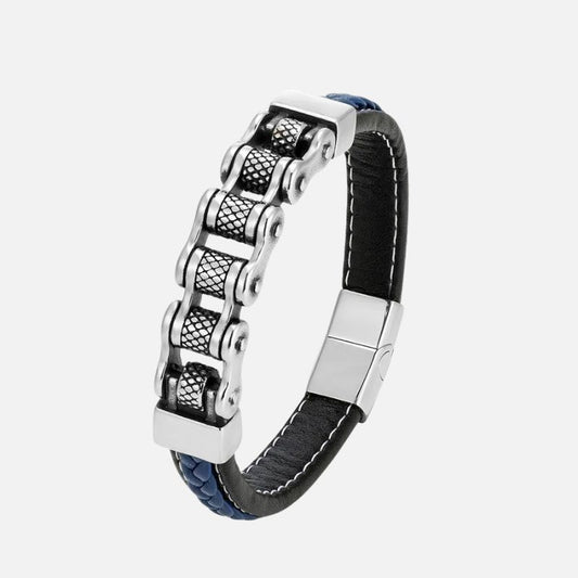 Bracelet Cuir Homme Chaîne Mécanique Acier Inoxydable