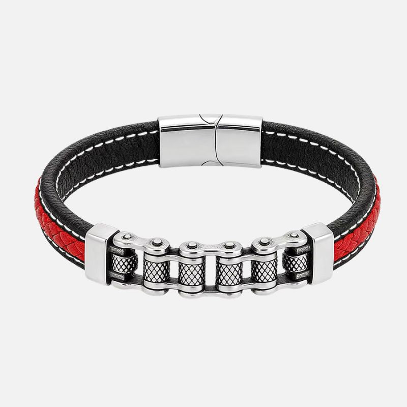 Bracelet Cuir Homme Chaîne Mécanique Acier Inoxydable