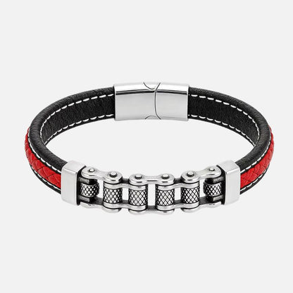 Bracelet Cuir Homme Chaîne Mécanique Acier Inoxydable