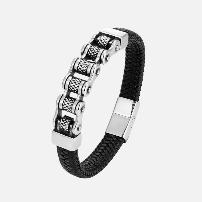 Bracelet Cuir Homme Chaîne Moto Acier Inoxydable