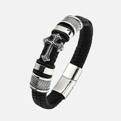 Bracelet Cuir Homme Croix Acier Inoxydable