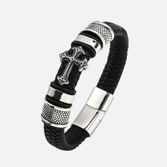 Bracelet Cuir Homme Croix Acier Inoxydable
