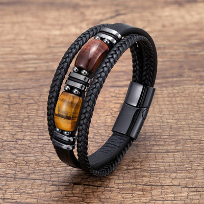 Bracelet Cuir Homme Duo Pierres Naturelles