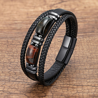 Bracelet Cuir Homme Duo Pierres Naturelles