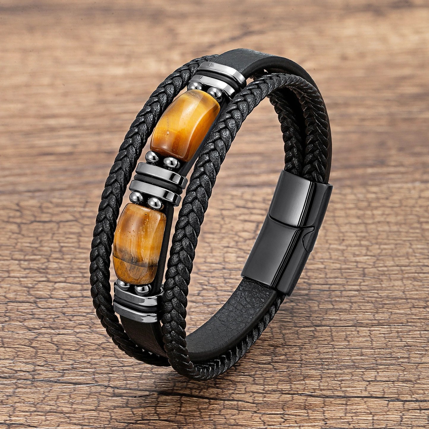 Bracelet Cuir Homme Duo Pierres Naturelles