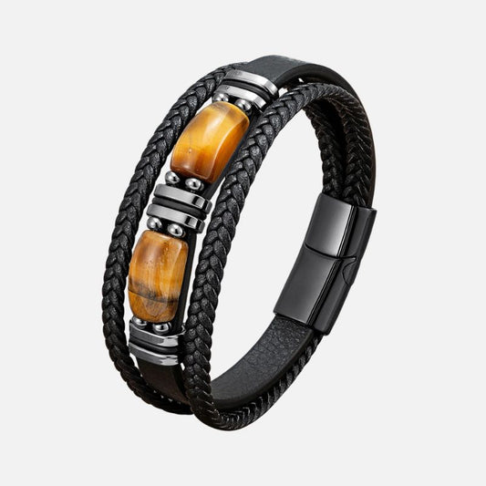 Bracelet Cuir Homme Duo Pierres Naturelles