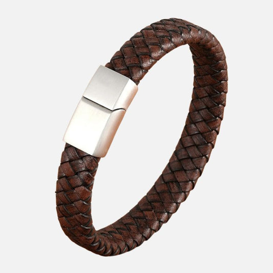 Bracelet Cuir Homme Fermoir Mat - Acier Inoxydable