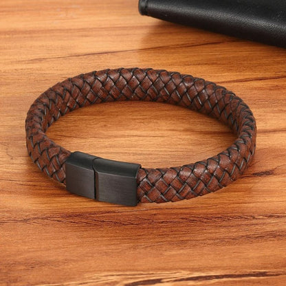 Bracelet Cuir Homme Fermoir Mat - Acier Inoxydable