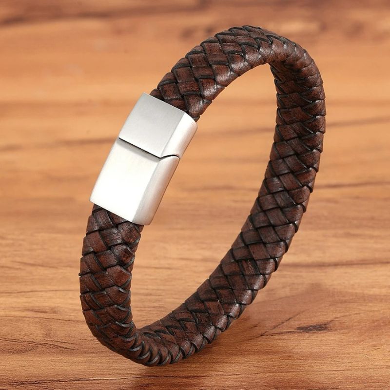 Bracelet Cuir Homme Fermoir Mat - Acier Inoxydable