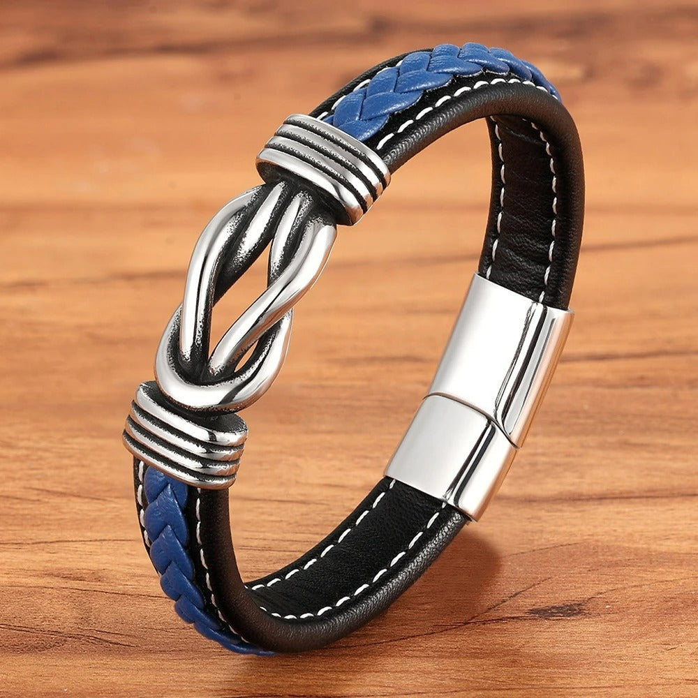 Bracelet Cuir Homme Nœud Marin - Acier Inoxydable