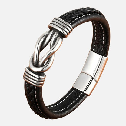 Bracelet Homme Acier Et Cuir Nœud Marin - Acier Inoxydable