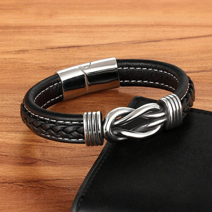 Bracelet Cuir Homme Nœud Marin - Acier Inoxydable
