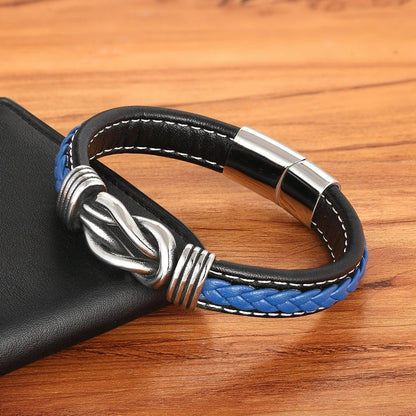 Bracelet Cuir Homme Nœud Marin - Acier Inoxydable