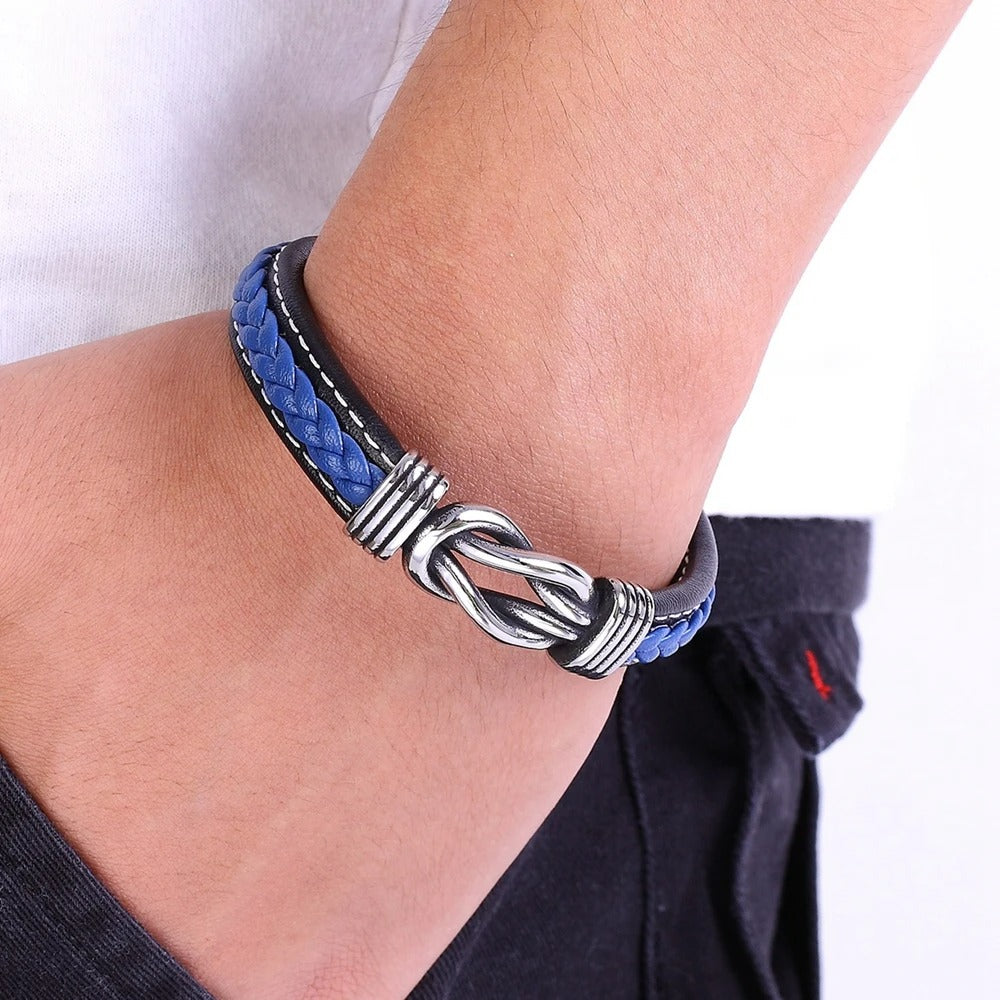 Bracelet Cuir Homme Nœud Marin - Acier Inoxydable