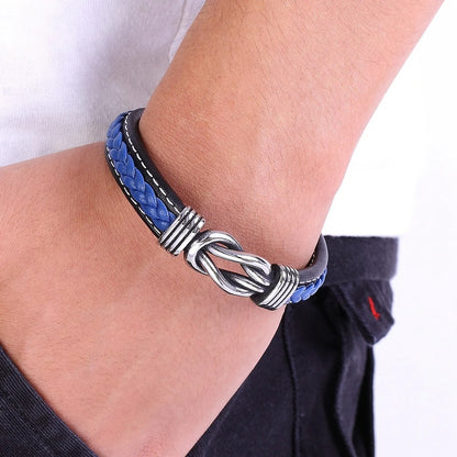 Bracelet Cuir Homme Nœud Marin - Acier Inoxydable