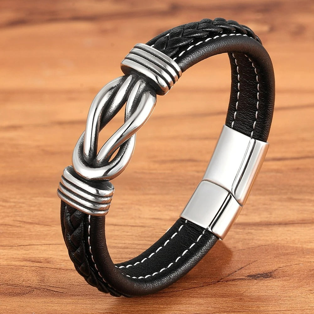 Bracelet Cuir Homme Nœud Marin - Acier Inoxydable