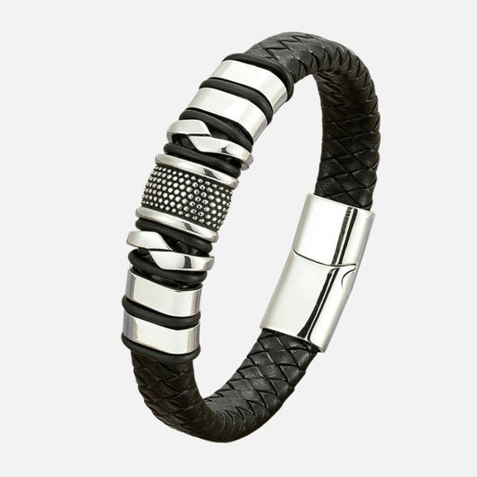 Bracelet Cuir Homme Relief Acier Inoxydable