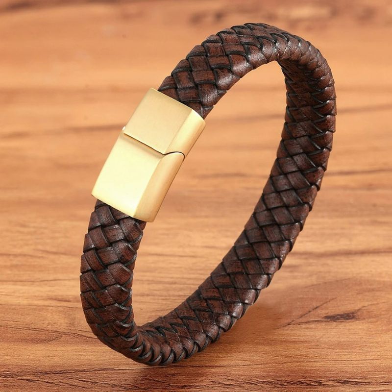 Bracelet Cuir Homme Tressé - Acier Inoxydable