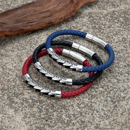 Bracelet Cuir Homme Tressé Maillon - Acier Inoxydable