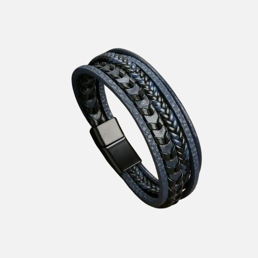 Bracelet Cuir Homme Tressé Multicouche - Acier Inoxydable