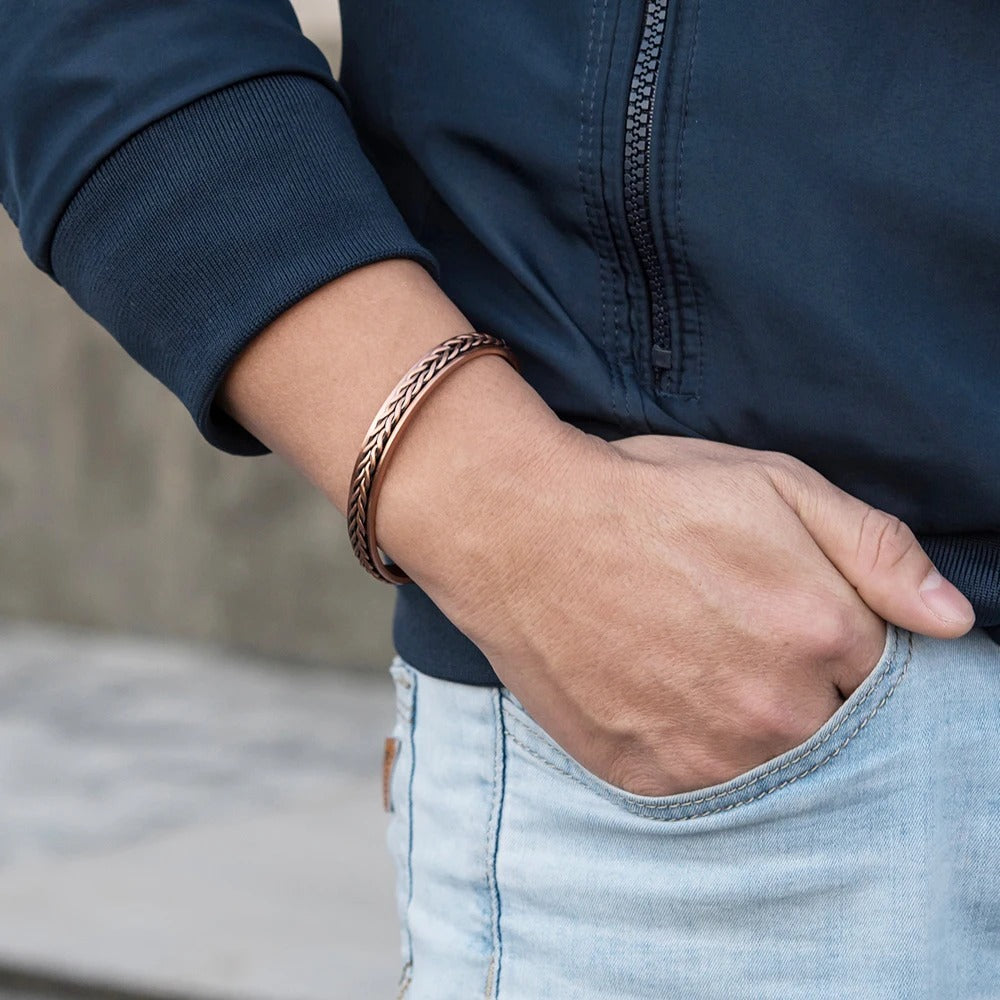 Bracelet Cuivre pour Homme Jonc Tressé Brossé
