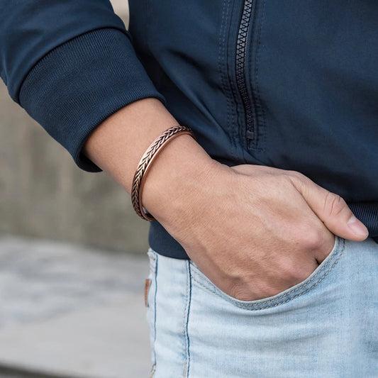 Bracelet Cuivre pour Homme Jonc Tressé Brossé