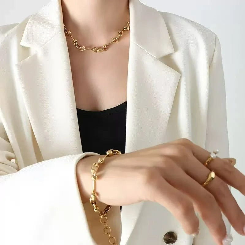 Bracelet Fantaisie Femme Sculptural - Acier Inoxydable