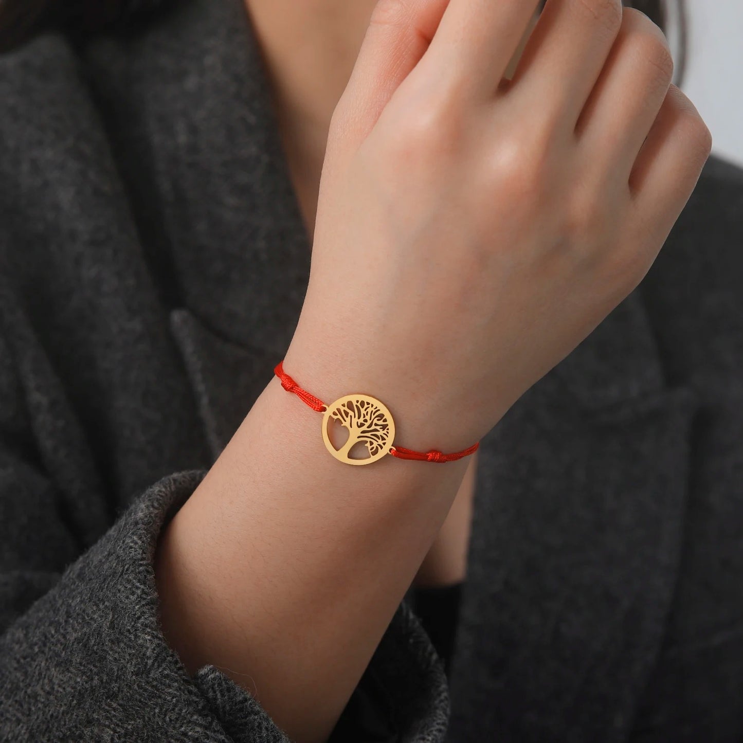Bracelet Femme Arbre De Vie Acier Inoxydable Et Cordon Réglable