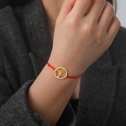 Bracelet Femme Arbre De Vie Acier Inoxydable Et Cordon Réglable