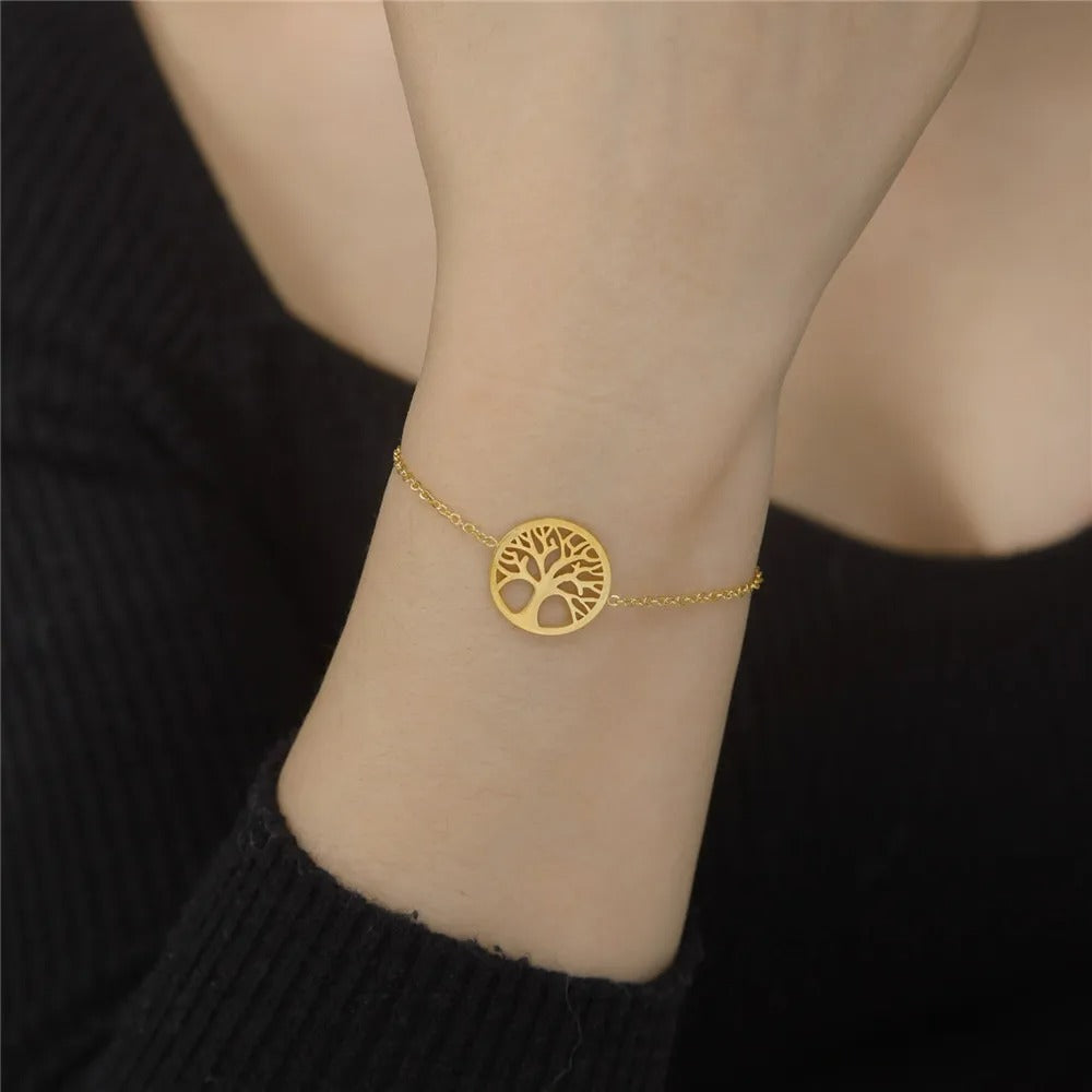 Bracelet Femme Arbre De Vie Acier Inoxydable Fin Et Raffiné