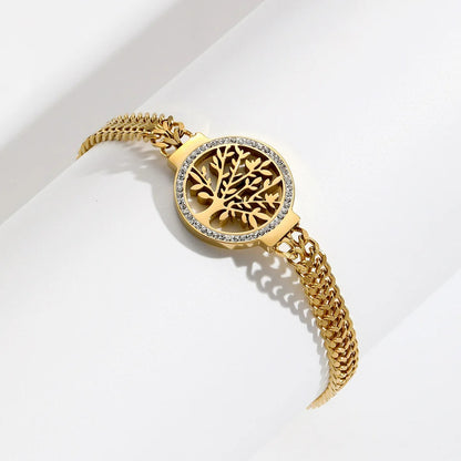 Bracelet Femme Arbre De Vie Acier Inoxydable Et Maille Dorée