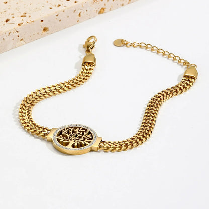 Bracelet Femme Arbre De Vie Acier Inoxydable Et Maille Dorée