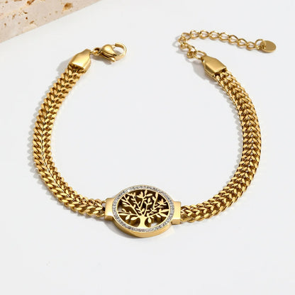Bracelet Femme Arbre De Vie Acier Inoxydable Et Maille Dorée