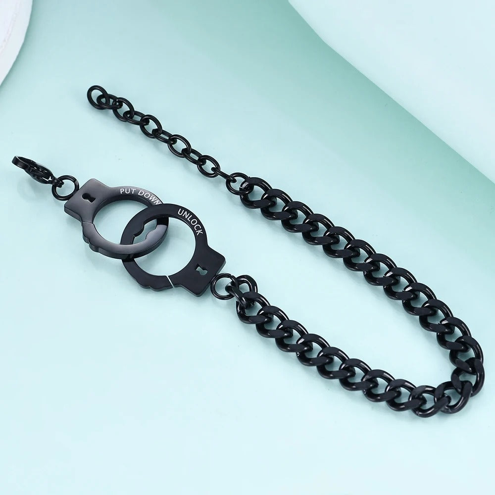 Bracelet Femme Menotte Et Chaine Acier Inoxydable