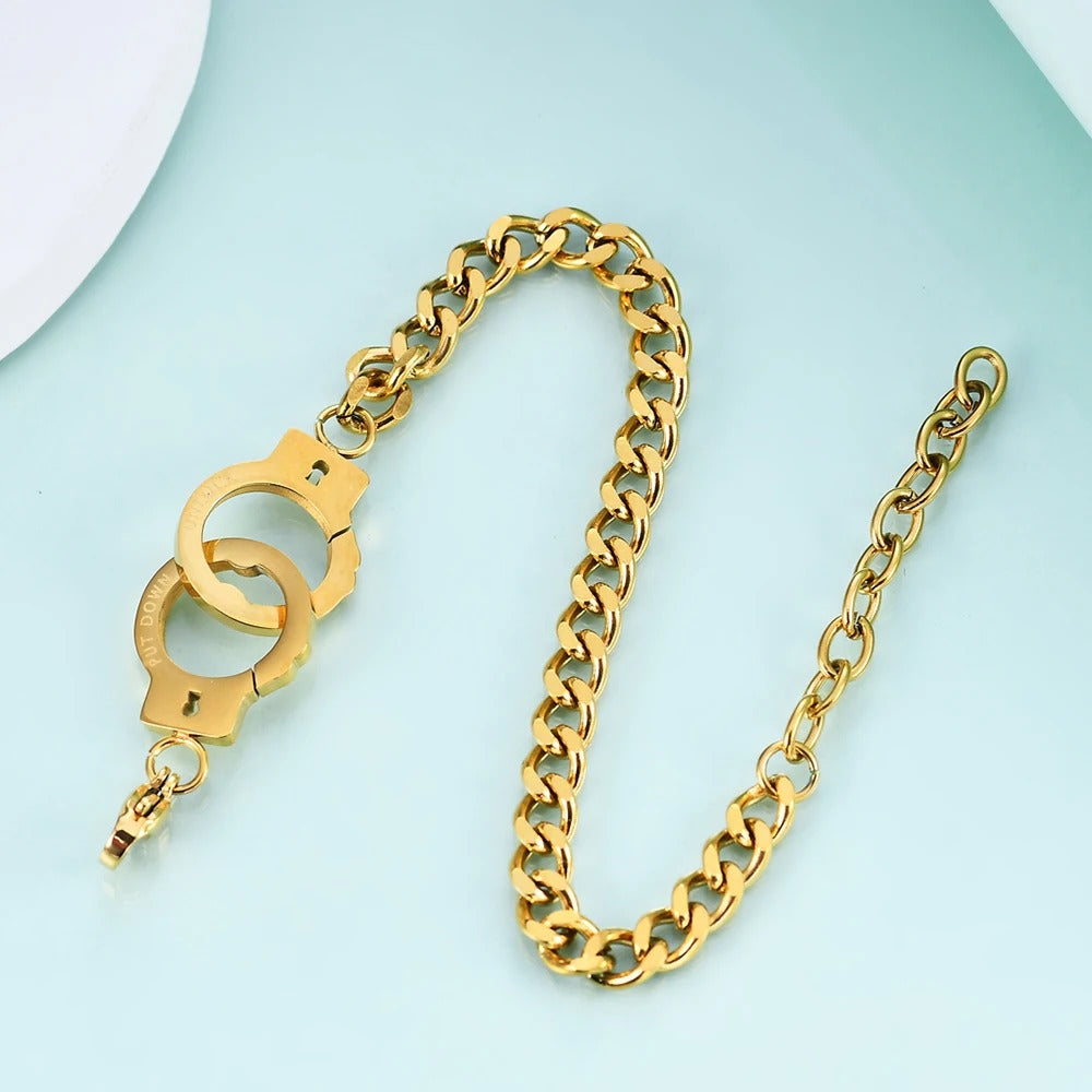 Bracelet Femme Menotte Et Chaine Acier Inoxydable