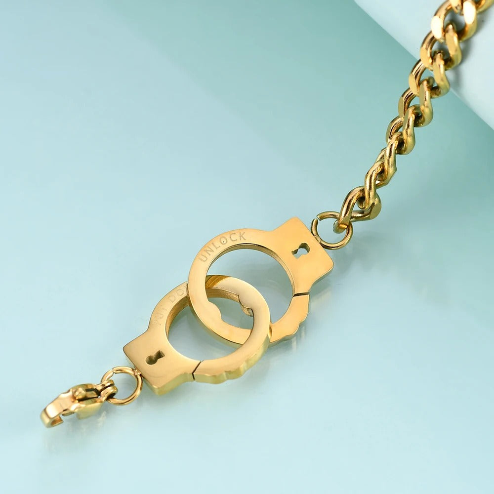 Bracelet Femme Menotte Et Chaine Acier Inoxydable