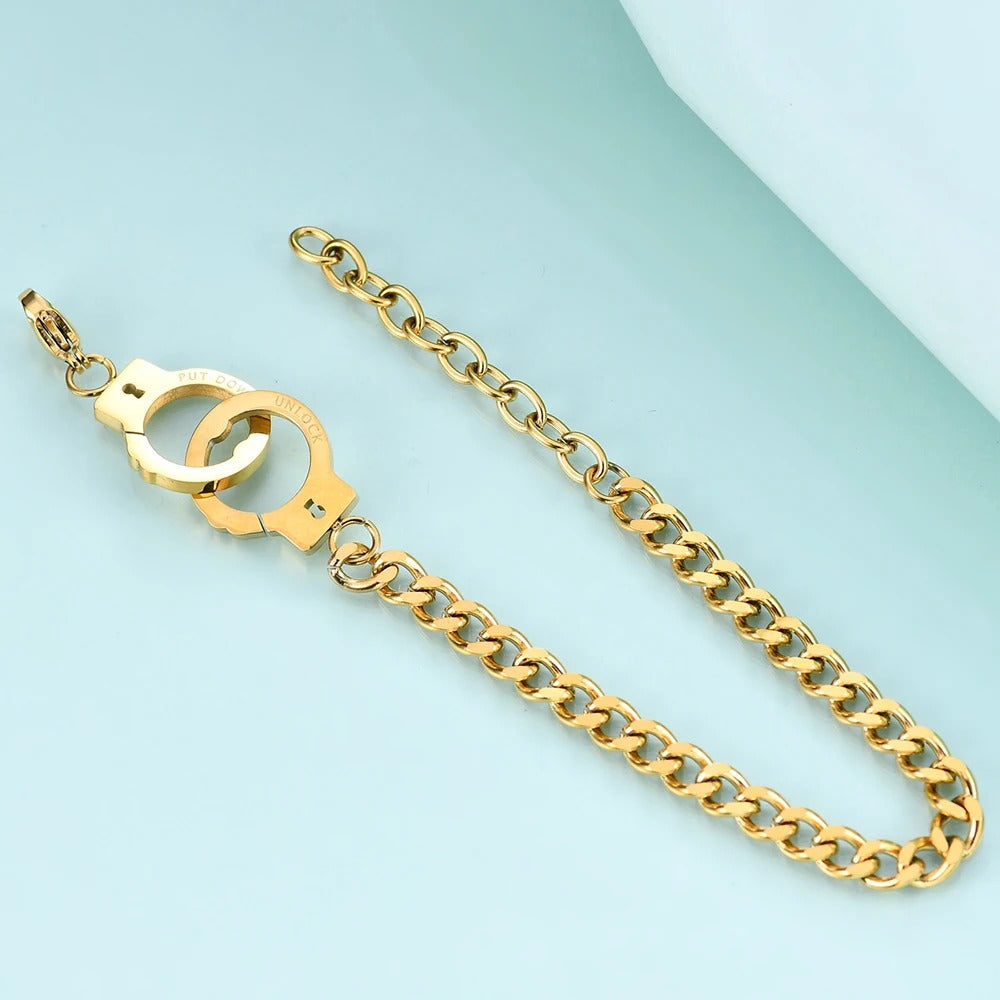 Bracelet Femme Menotte Et Chaine Acier Inoxydable