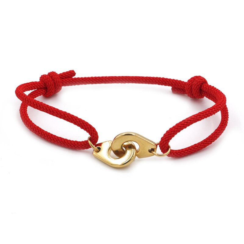 Bracelet Femme Menotte Dorée Acier Inoxydable Et Cordon