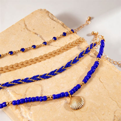 Bracelet Femme Multirang Bleu Roi Et Coquillage - Lot de 4