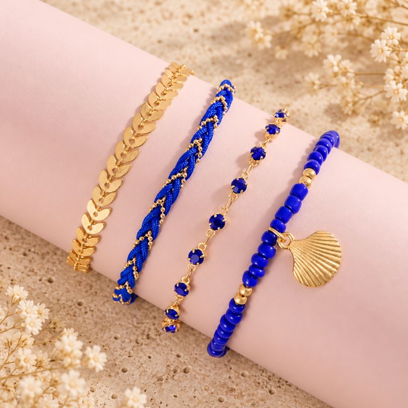 Bracelet Femme Multirang Bleu Roi Et Coquillage - Lot de 4