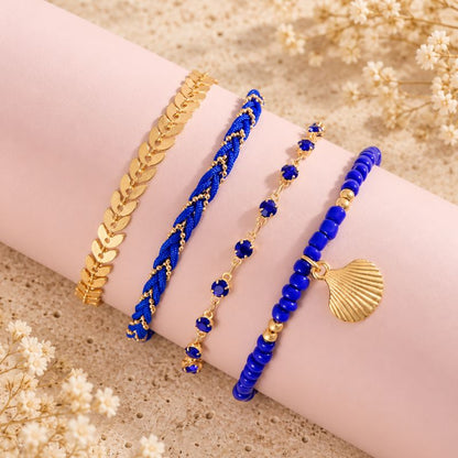 Bracelet Femme Multirang Bleu Roi Et Coquillage - Lot de 4
