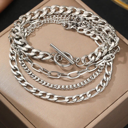 Bracelet Femme Multirang Chaines Argentées Lot de 4