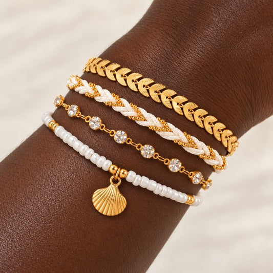 Bracelet Femme Multirang Coquillage Et Tresse - Lot de 4