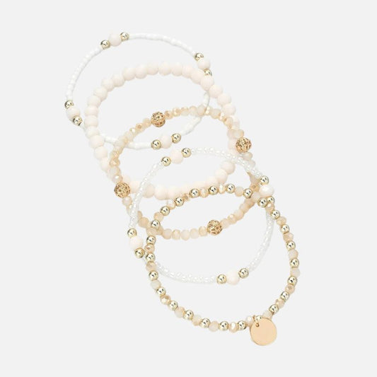 Bracelet Femme Multirang Ivoire Et Doré - Lot de 5