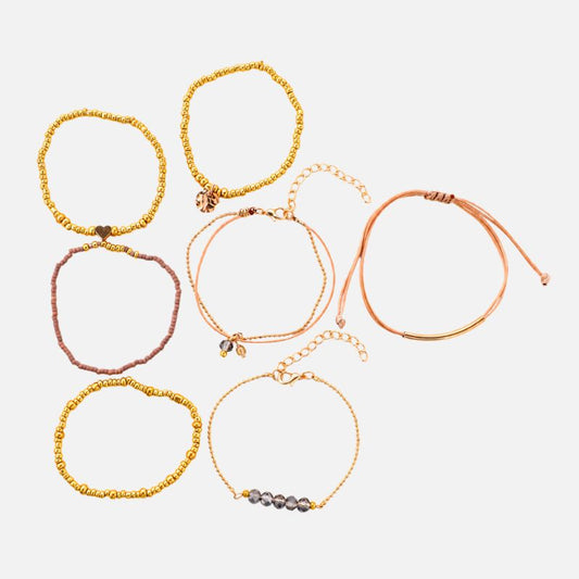 Bracelet Femme Multirang Perles Et Cordons - Lot de 7